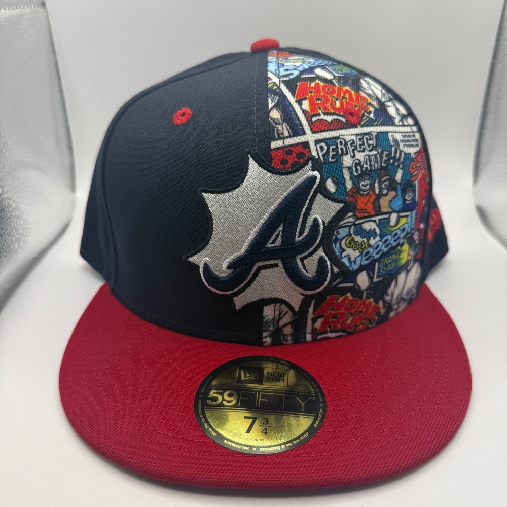 New Era 59FIFTY Atlanta Braves Comic Split Fitted Hat 7 3/4 Navy Red 60693002